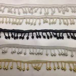 Pearl Beaded Fringe Trim Sewing Bridal Wedding Costume Crafts Corsetry 3cmX1Yard - Picture 1 of 16