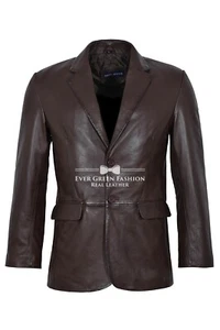 Men's Leather Blazer Brown Formal Classic Tailored SOFT GENUINE LEATHER 9124 - Picture 1 of 6