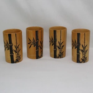 Juego de 4 tazas de bambú diseño bambú hechas en Japón decoración de vajilla Tiki - Imagen 1 de 14