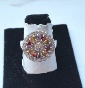 DESIGNER INSPIRED MIX TOPAZ RHODIUM SILVER PLATED RING SIZE 7 - Picture 1 of 1