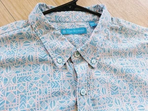 Tori Richard Mens Hawaiian Tiki Shirt L Aqua Coral "Resort Is A State Of Mind" - Picture 1 of 16