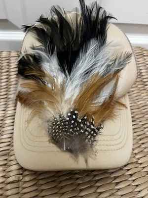 Unisex Feather Tan Trucker Hat Boho Western  - Image 1 of 4