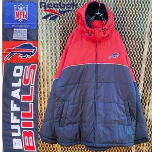 Reebok NFL Buffalo Bills Padded Nylon Jacket 2XL Fleece Lined Hooded From Japan - Picture 1 of 20