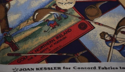 CONCORD FABRICS cotton 1 yd, 16" x 45 joan kessler world Golf courses, Ireland + - Image 1 of 3