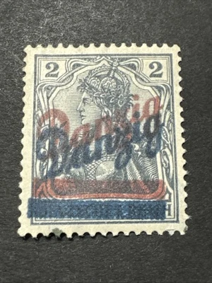 Estampilla coleccionable firmada WMK roja y azul con doble sobreimpresión de Danzig 1920 2pf MNH Foto 1 de 4