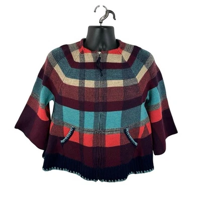 Cárdigan Anthropologie HWR Monograma Encaje Lana Tejido Suéter Cremallera Manga Campana Pequeño Foto 1 de 4