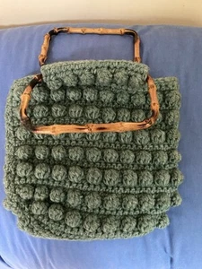 Vintage 1960 Crochet Olive / Sage Green Cane Handle Handbag - Picture 1 of 6