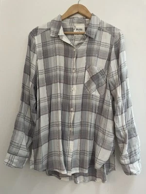 Camisa Mudd Para Mujer Brillante A Cuadros Mezcla de Algodón Bolsillo con Botones Manga Larga Beige XL Foto 1 de 4