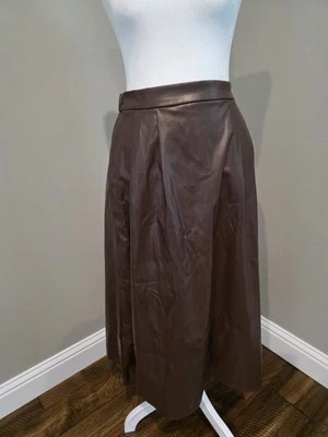 Falda midi de cuero sintético marrón chocolate para mujer nueva sin etiquetas, S/M Foto 1 de 3