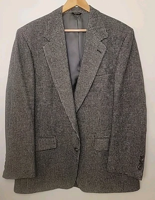 Blazer Bill Blass Tweed Para Hombre 44S Pata de Gallo Abrigo Deportivo Negro Marfil Cabello Foto 1 de 4