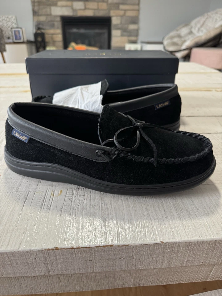 L.B. Evans NUEVO Talla 11 EEE Atlin Negro Gamuza Zapatillas Mocasines Forro Terry Foto 1 de 4