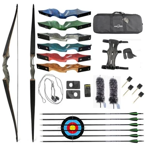 60" Takedown Longbow Set 20-60lbs Archery Hunt Target Shoot Black Hunter  RH LH - Picture 1 of 28