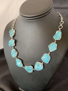 Blue Kingman Turquoise Rough Navajo Sterling Silver Necklace 18" 11626 - Picture 1 of 12