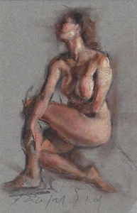 SEATED FEMALE Figure Girl Study Pose Original Pastel DRAWING Painting Realism - Picture 1 of 1