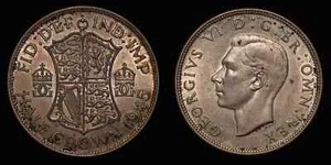 GREAT BRITAN UK 1945 Half 1/2 Crown - George VI Silver Coin - Picture 1 of 3