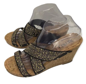 XOXO Sandal Womens Sz 8 Belicia Cross Strap Slip On Slide Cork  Blingy Wedge - Picture 1 of 15