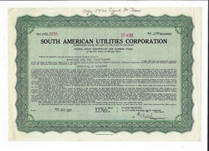 BRASILIEN & ARGENTINIEN 1937 South American Utilities Corporation Aktienzertifikat - Bild 1 von 2