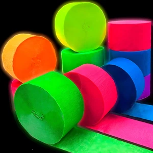 Pack of 6 Glow in the Dark Christmas Party Supplies - Fun 600 Feet Crepe Paper S - Picture 1 of 12