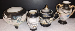 Juego de 4 piezas de cerámica 3D dragón negro litopano Moriage japonés - Imagen 1 de 16
