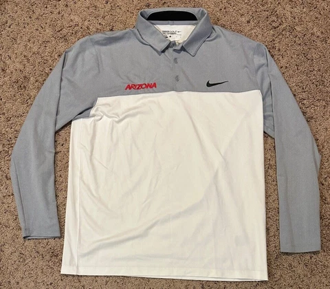 Nike Elite Dri Fit Golf L/S Mens Polo Gray White Large L Arizona Wildcats Cover