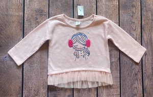 Kleinkind Mädchen 18-24 Monate Baby Gap Rosa Mädchen Langarm Fleece Tüll Top - Bild 1 von 1
