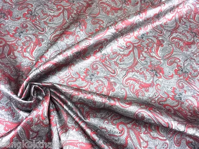 Tela material satinado viscosa con estampado de cachemira NO ESTÁTICA POR COMPRAR - rojo gris Foto 1 de 4
