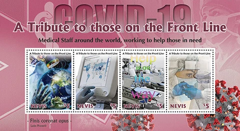 Nevis 2020 - Tribute to Front Line Medical Workers C-19 Virus - Sheet of 4 - MNH Cover