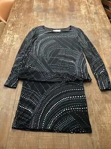 Vintage Eliza J New York Black Polka Dot Drop Waist Dress Sz6 - Picture 1 of 8