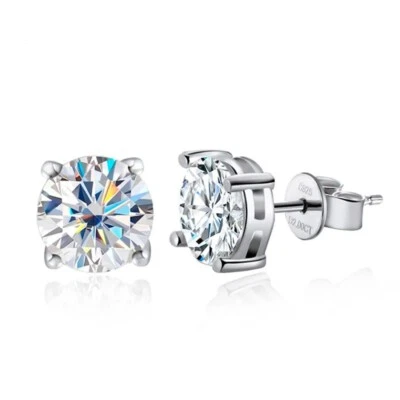 8CTTW D VVS1 Round Moissanite Solitaire Stud Earrings 925 Sterling Silver GRA - Image 1 of 4