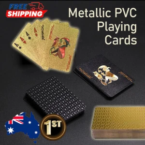 Playing Cards Poker Casino Game BLACK/GOLD METALLIC Premium Quality Waterproof - Picture 1 of 11