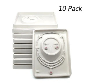 10pc Earrings Necklace Showcase Gray Velvet Plastic Jewelry Display Tray Holder - Picture 1 of 7