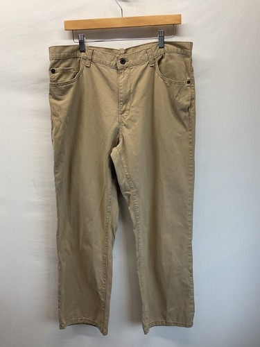 Timberland Khaki Jeans Pantaloni Chino 100% Cotone Bottoni Uomo Taglia 36x30