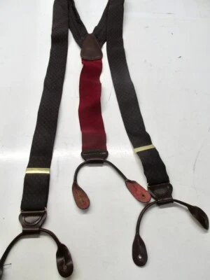 Tirantes de botones TRAFALGAR patrón Damier tirantes de cuero marrón V08 Foto 1 de 4