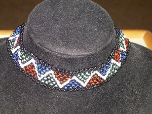 Vintage Woven Sea Bead Choker Necklace - 11" - Picture 1 of 12