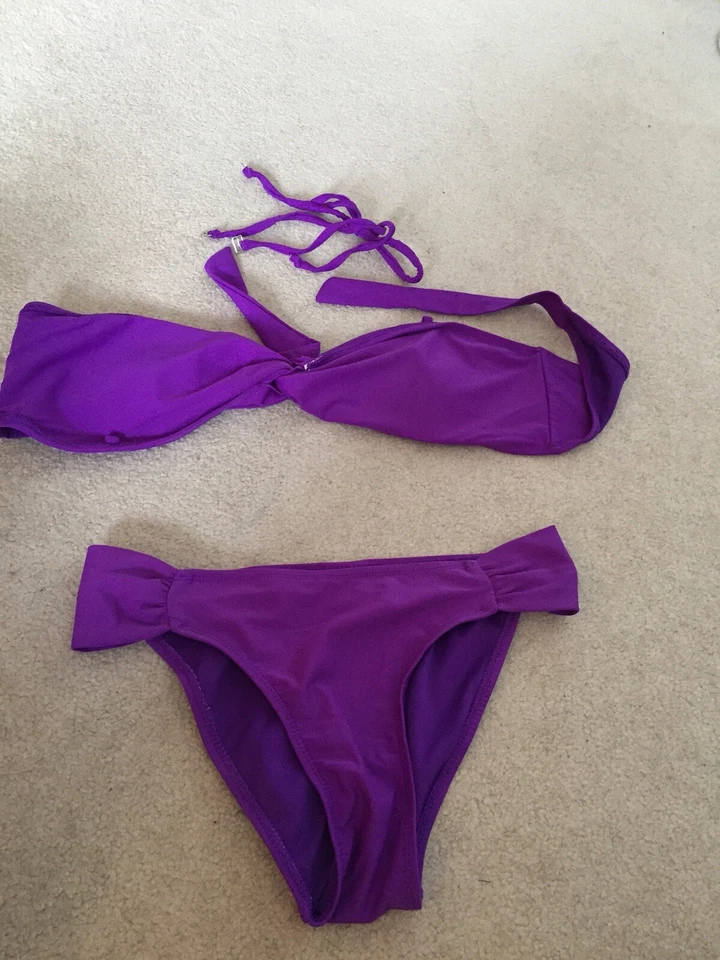 女士的湿印紫色大头巾扭曲比基尼上衣泳装尺寸 M 上装,尺寸 S 底部 — 第 1/4 张图片