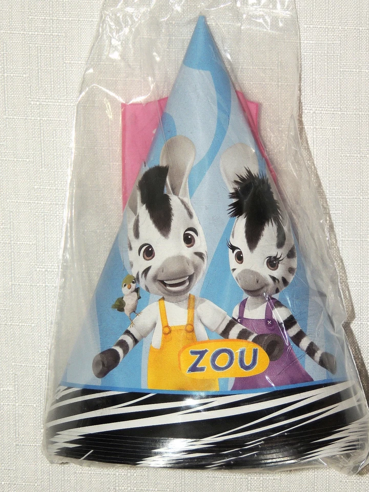 NEW ~HAPPY BITHDAY ZOU ZEBRA~8- PAPER PARTY HATS  - PARTY SUPPLIES - Image 1 of 1