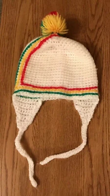 Vintage Crocheted Hat Handmade Toboggan Beanie Ear Cover Winter Toddler 1950s - Image 1 of 4