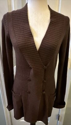 Cárdigan Suéter Pequeño Anthropologie Sparrow Lana de Cordero Mezcla Cachemira Largo Marrón Foto 1 de 4