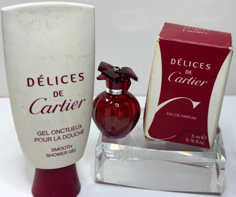 DELICES de CARTIER EDP 5 ml .+ DELICES de CARTIER GEL DE DUCHA 1 OZ Foto 1 de 1