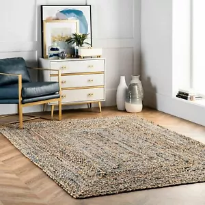 nuLOOM Hand Braided Denim Cotton and Jute Blend Area Rug in Tan and Blue - Picture 1 of 10