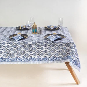 Indische Hand Blockdruck Tischdecke 100% Baumwolle Blumen Tischdecke mit Servietten - Bild 1 von 7