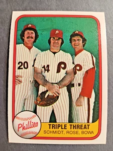 1981 Fleer #645 Mike Schmidt Pete Rose Larry Bowa Phillies Triple Threat - Picture 1 of 2