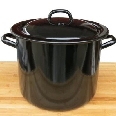 Olla de esmalte Riess negra alta 24 cm 8 l olla gigante enana con tapa