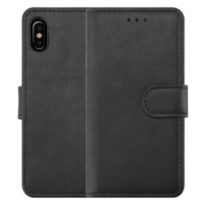 I PHONE X LEATHER MAGNETIC FLIP WALLET CASE COVER BLACK - Image 1 of 4