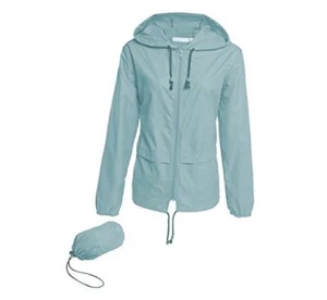 Women's Lightweight Hooded Raincoat Waterproof Packable Medium Light Green - Picture 1 of 6