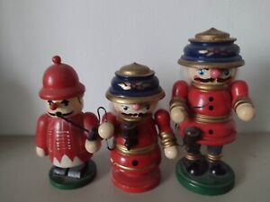 3 TRADITIONAL GERMAN WOODEN INCENSE SMOKERS - SOLDIERS OR POLICEMEN
