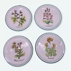 Italian Art Pottery Wall Hanging/ Decor Round Floral Plate Set of 4 Four - Picture 1 of 8