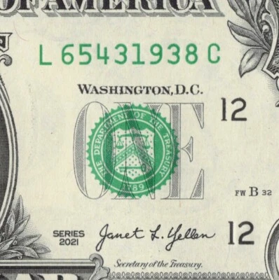 Four Digit Ladder Fancy Serial Number One Dollar Bill L65431938C Year Note 1938 - Image 1 of 4