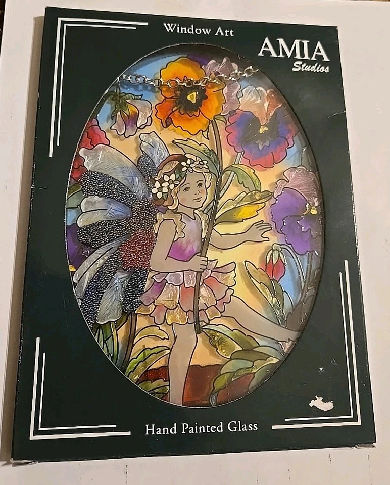 NIP AMIA STUDIO FLOWER FAIRY STAINED GLASS SUN CATCHER BEADED WINGS  5" X 7" - Image 1 of 4