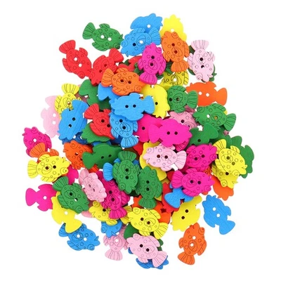 100pcs Wooden Fish Buttons Animal Buttons Wooden DIY Craft Sewing - Image 1 of 4